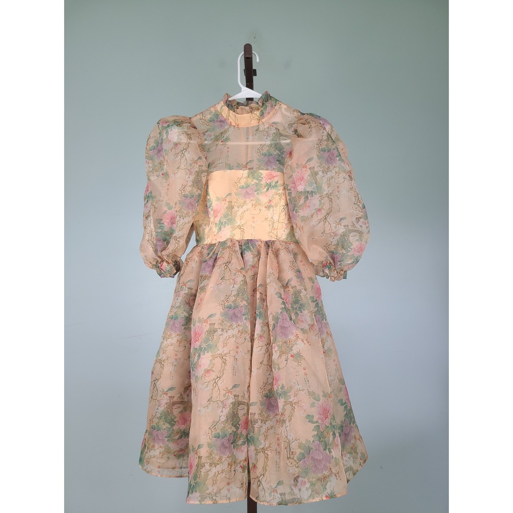 Selkie Sz XXS Royal Puff Mini Dress Floral Cherry Blossom Coquette